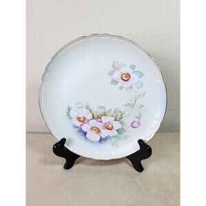 Lefton China Rounded Plate Magnolia Pattern Gold Trim 9" Hand Painted KF2521 Vtg